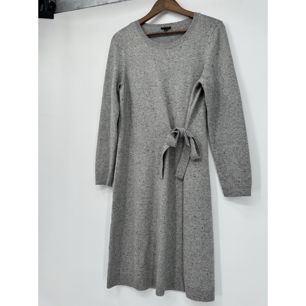 Talbots Gray Knit Sweater Dress Tie Waist Long Sleeve Midi Cozy Minimalist Work - Picture 4 of 10